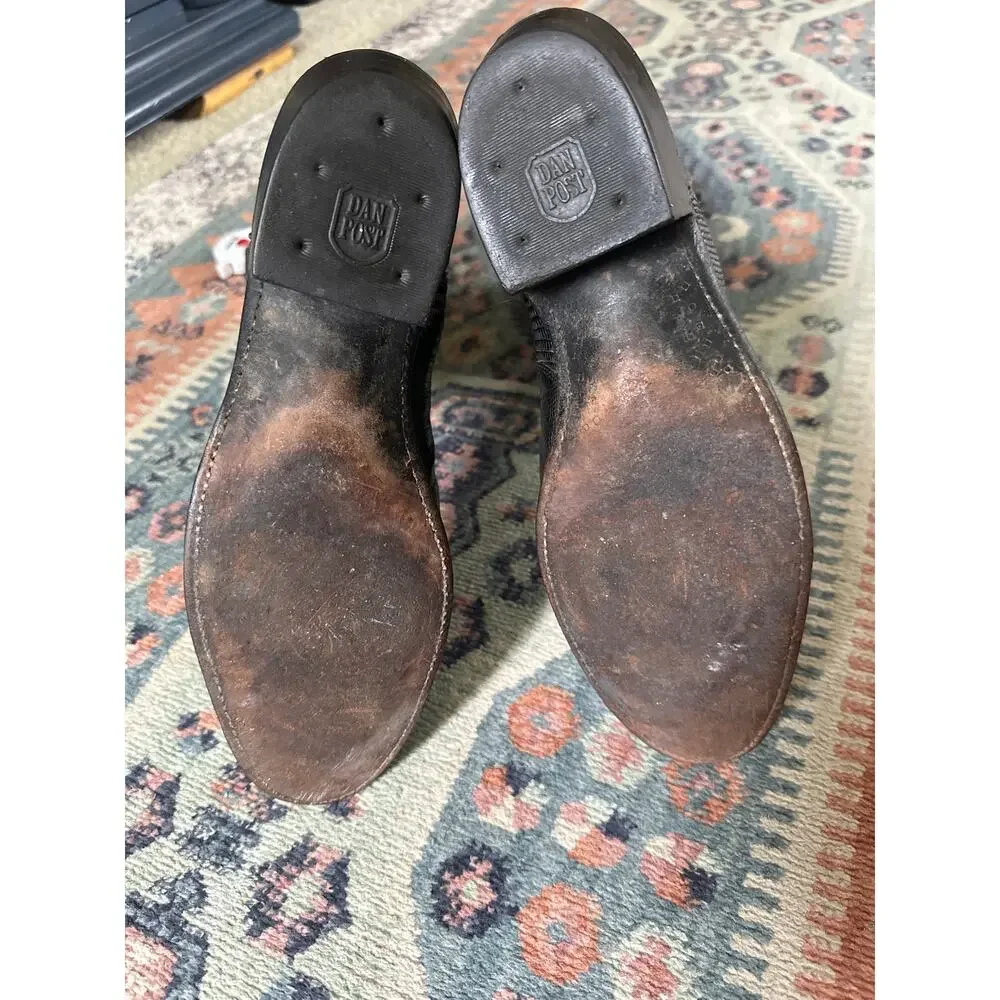 Vintage Dan Post Black Teju Lizard Men's Cowboy Boots USA 9.5B Western